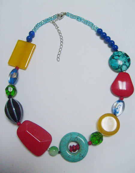 Necklace is made of agate and stone,porcelain beads..